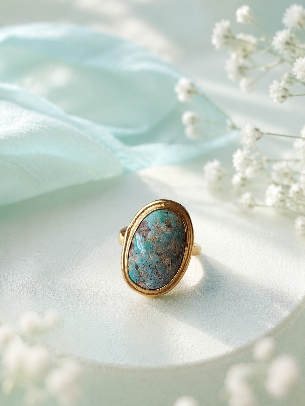 Gold Ring with Turquoise Oval Stone - Elegant Women’s Jewelry